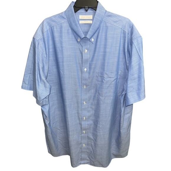 Gold Label 2XT Shirt Blue Cotton Non-Iron Short Sleeve Roundtree Yorke Tall Man - Picture 1 of 4